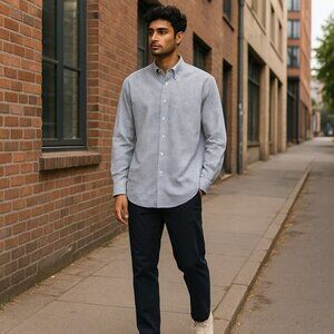 Jos A Bank Traveler Size 17.5 33 Blue Checkered Long Sleeve Button Up Shirt